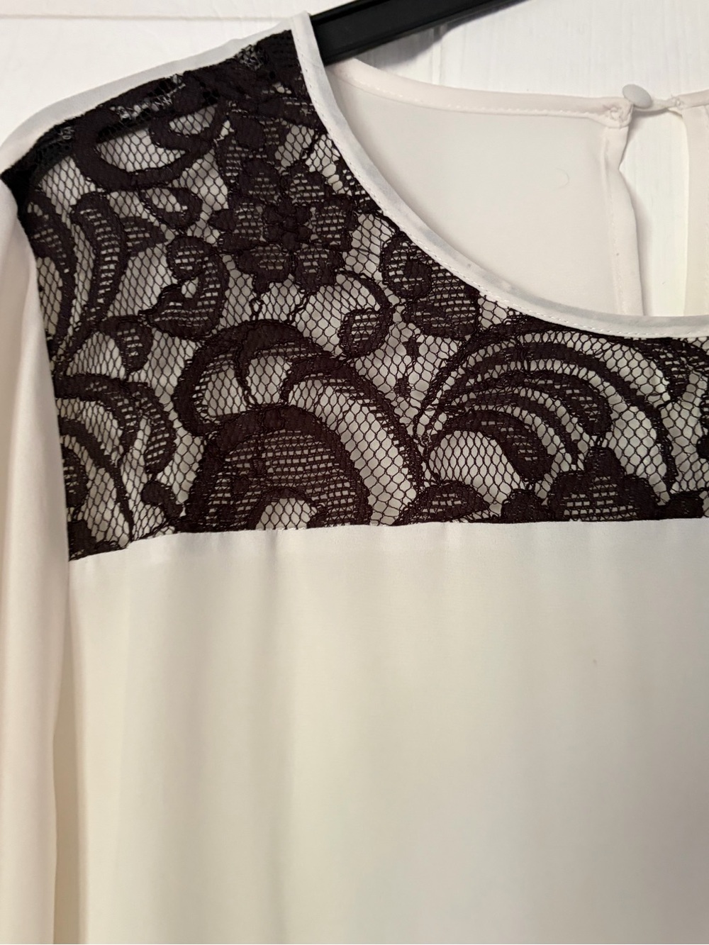 New York & Company White Chemise with Black Lace Yoke